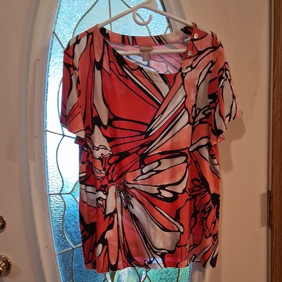 Chico's Tops - Chico's Red and Black Abstract Print Blouse